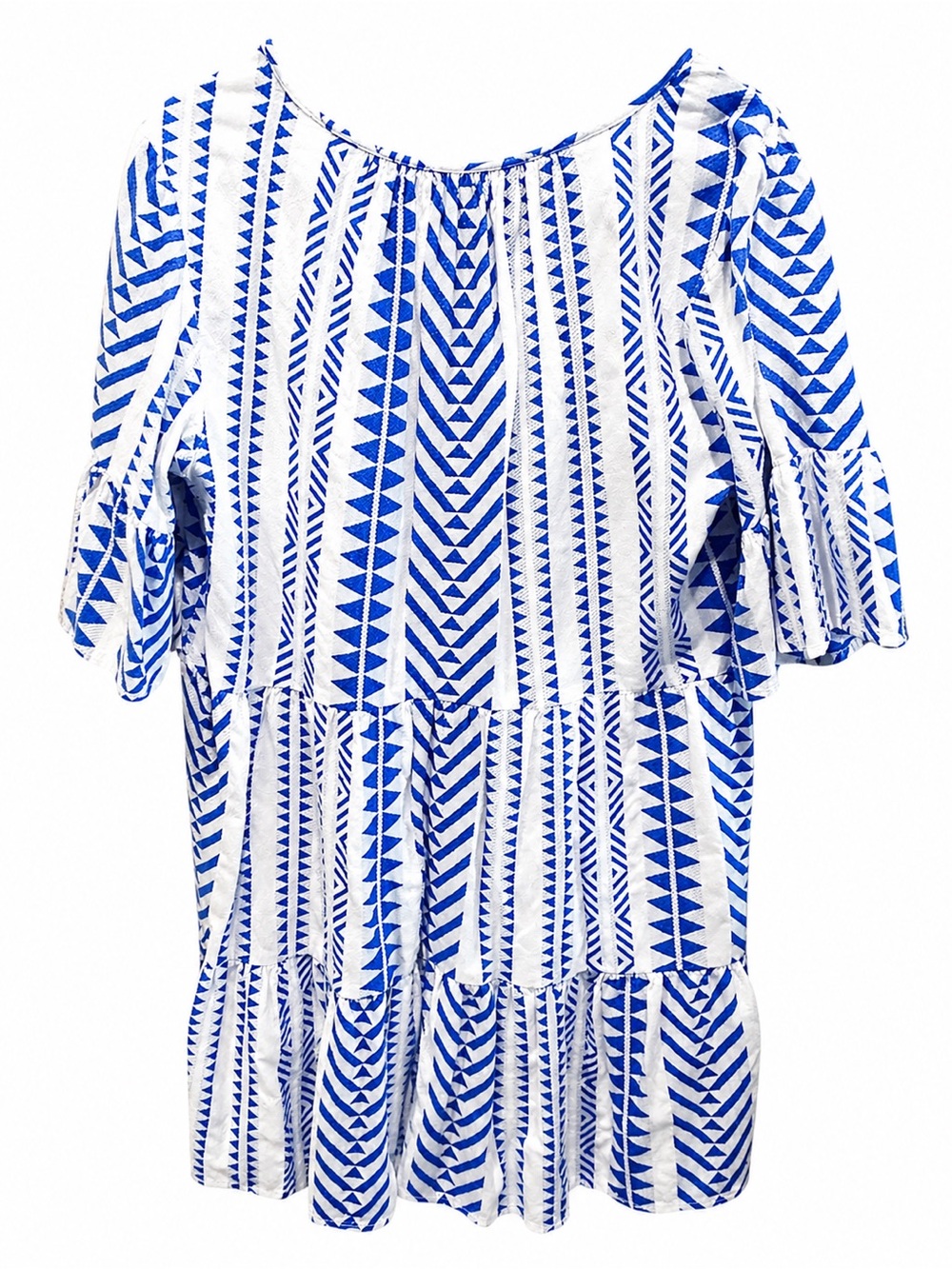Velvet by Graham & Spencer Blue White Geometric Tiered Tunic Dress M - Picture 3 of 4